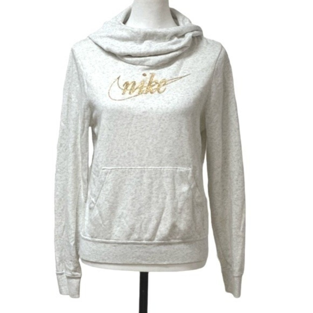 Nike‎ Women's Pink Gold Glitter Logo Pullover Hoodie Sz XS